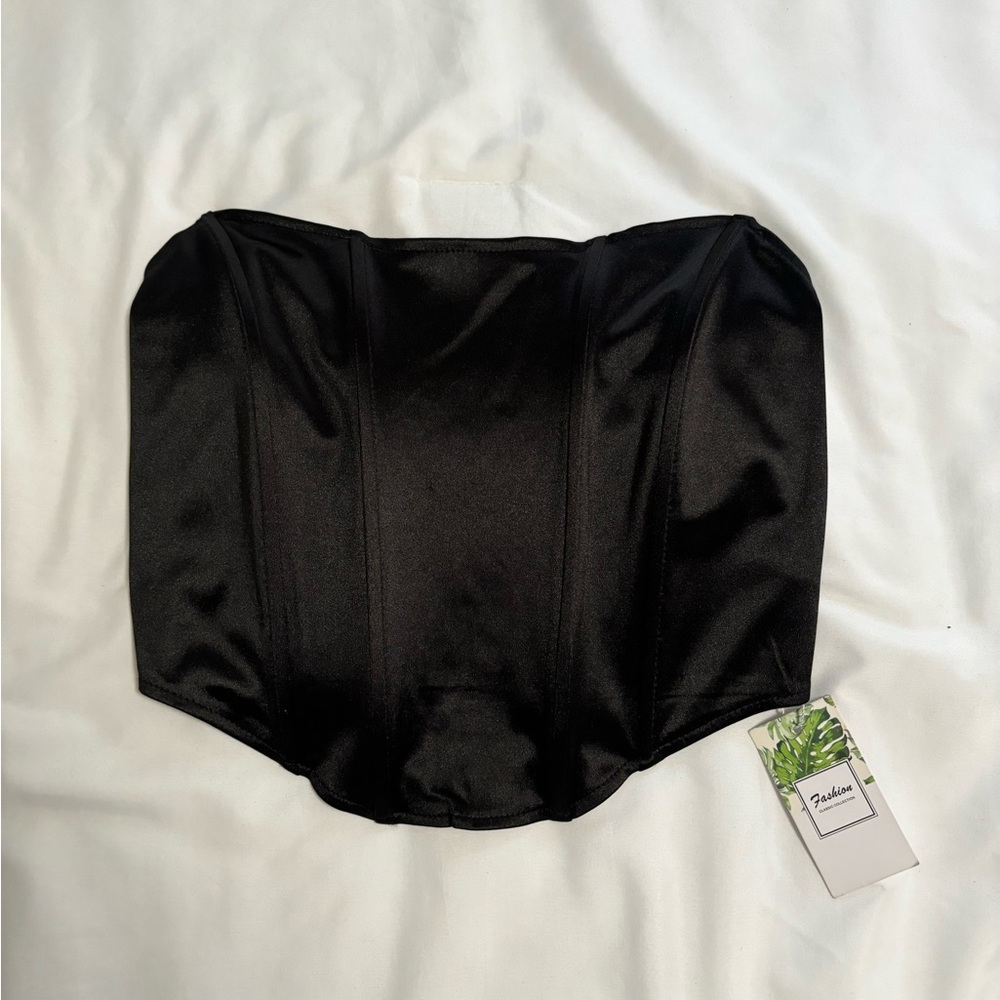 Satin effect corset strapless crop top